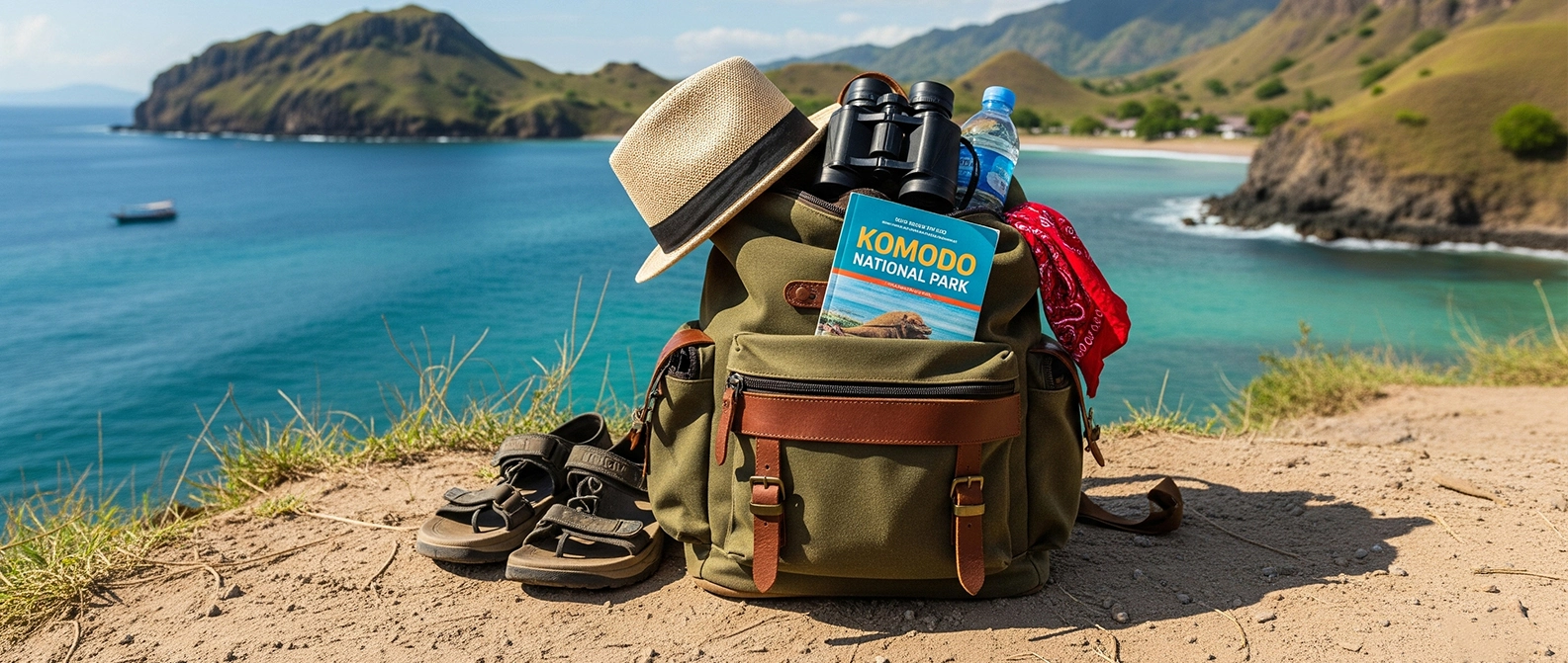 Compact travel bag with essentials for Komodo sailing